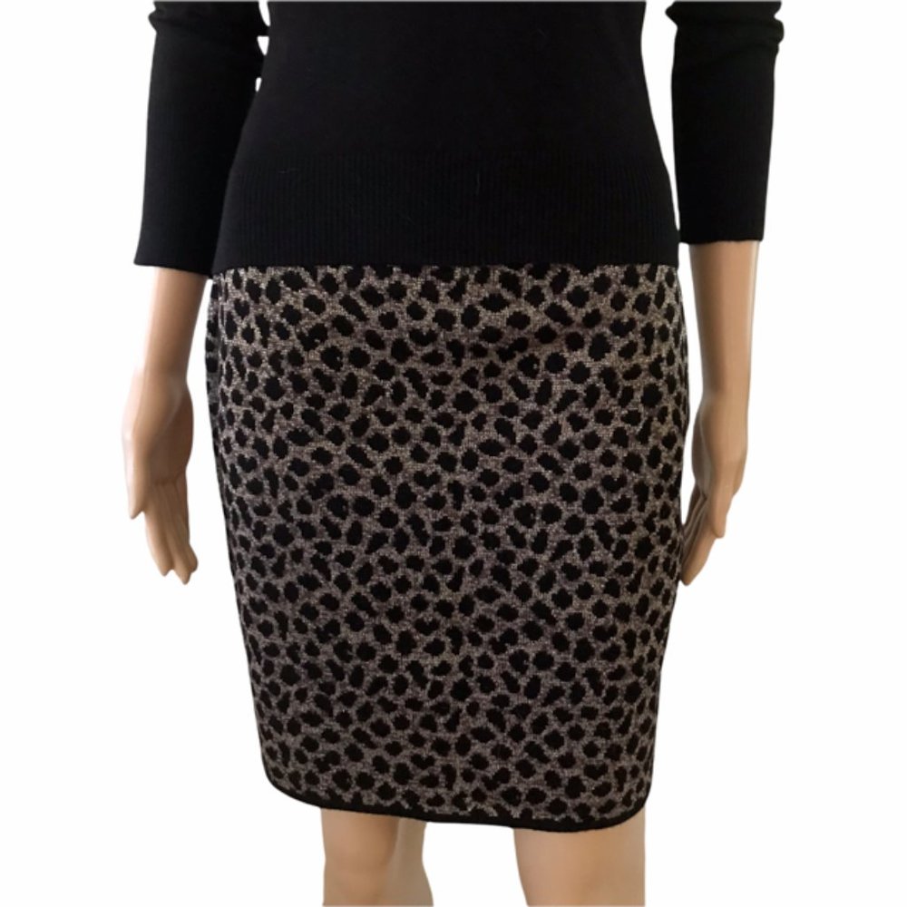 Carol Little knitwear skirt, blk & gold animal print sz S
